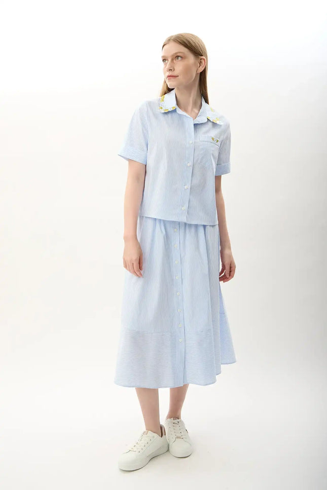 Beli Lastikli Düğmeli Etek (Mavi)