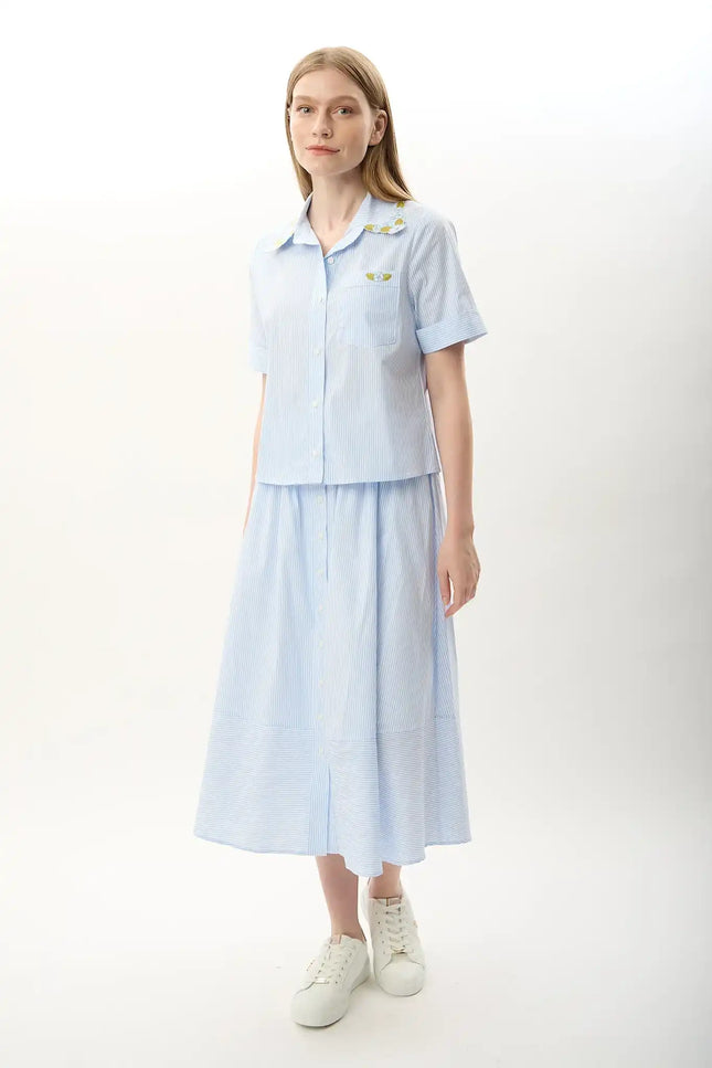 Beli Lastikli Düğmeli Etek (Mavi)