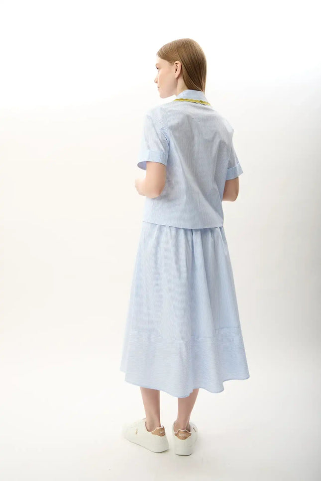 Beli Lastikli Düğmeli Etek (Mavi)