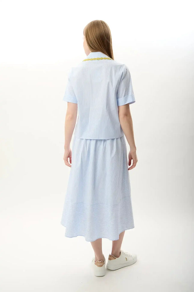 Beli Lastikli Düğmeli Etek (Mavi)