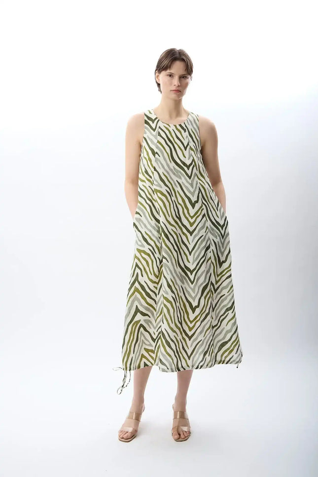 Zebra Desenli Bol Kesim Elbise (Haki)