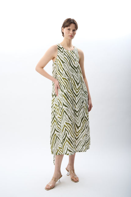 Zebra Desenli Bol Kesim Elbise (Haki)