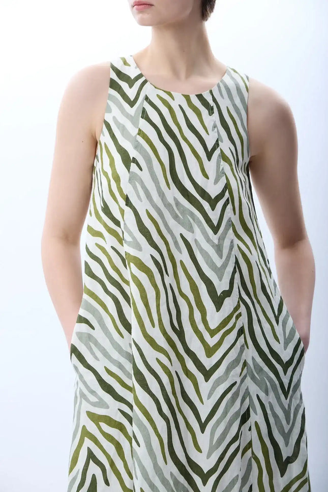Zebra Desenli Bol Kesim Elbise (Haki)