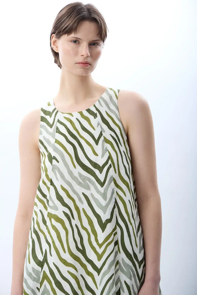 Zebra Desenli Bol Kesim Elbise (Haki)