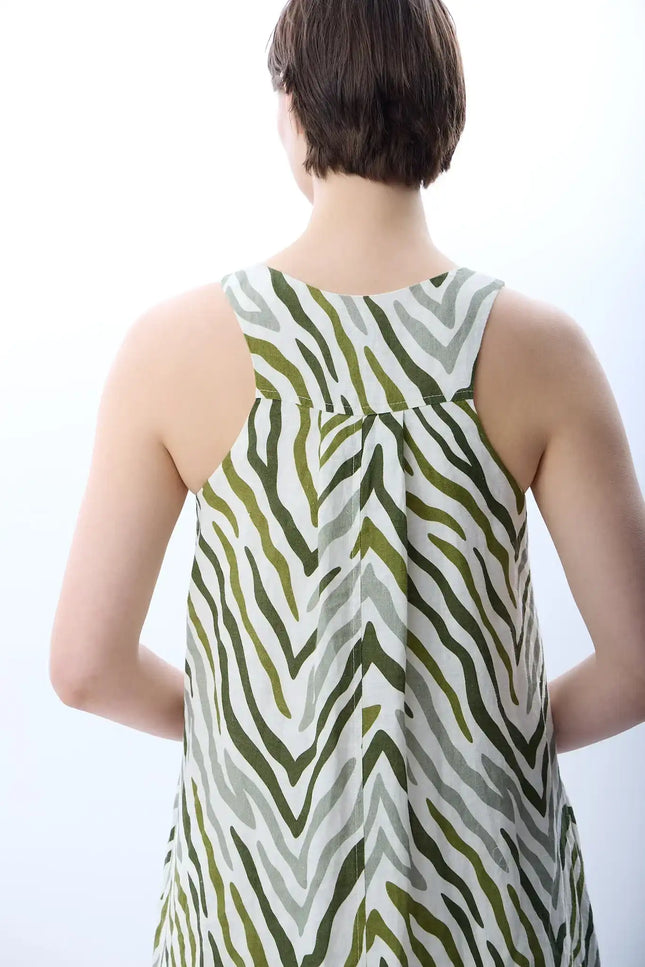 Zebra Desenli Bol Kesim Elbise (Haki)