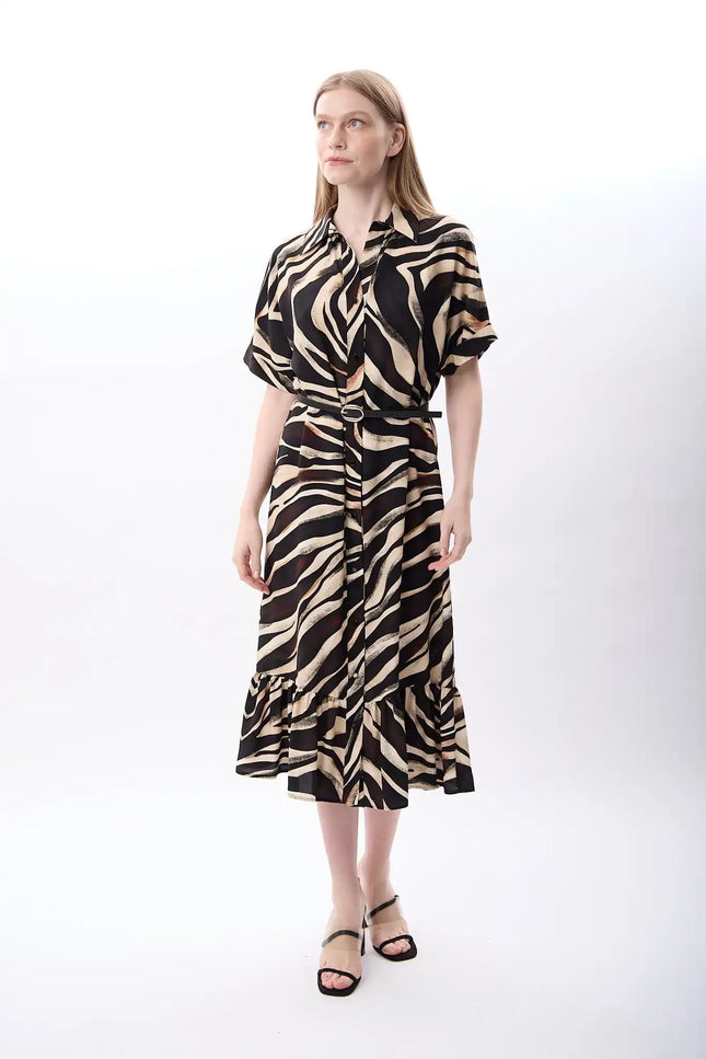 Zebra Desenli Fırfırlı Elbise (Desenli)