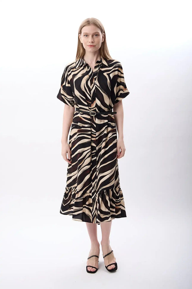 Zebra Desenli Fırfırlı Elbise (Desenli)