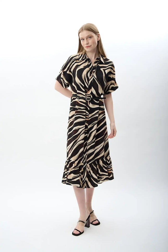 Zebra Desenli Fırfırlı Elbise (Desenli)