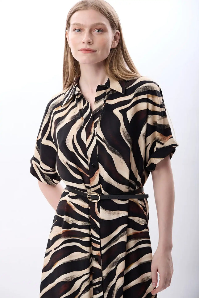 Zebra Desenli Fırfırlı Elbise (Desenli)