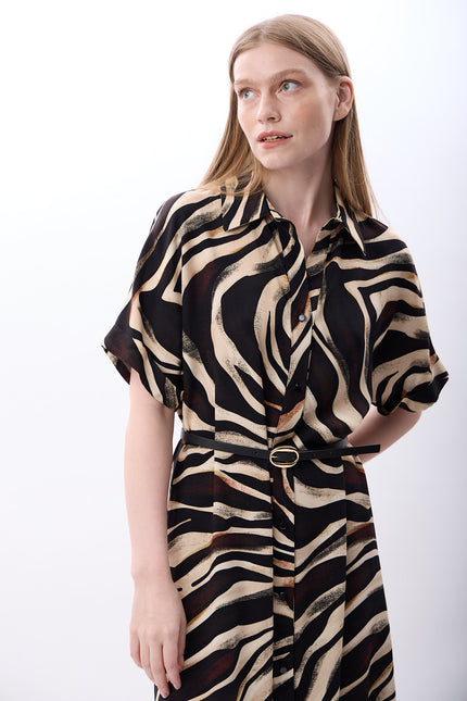Zebra Desenli Fırfırlı Elbise (Desenli)