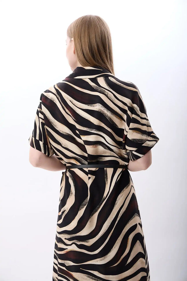 Zebra Desenli Fırfırlı Elbise (Desenli)