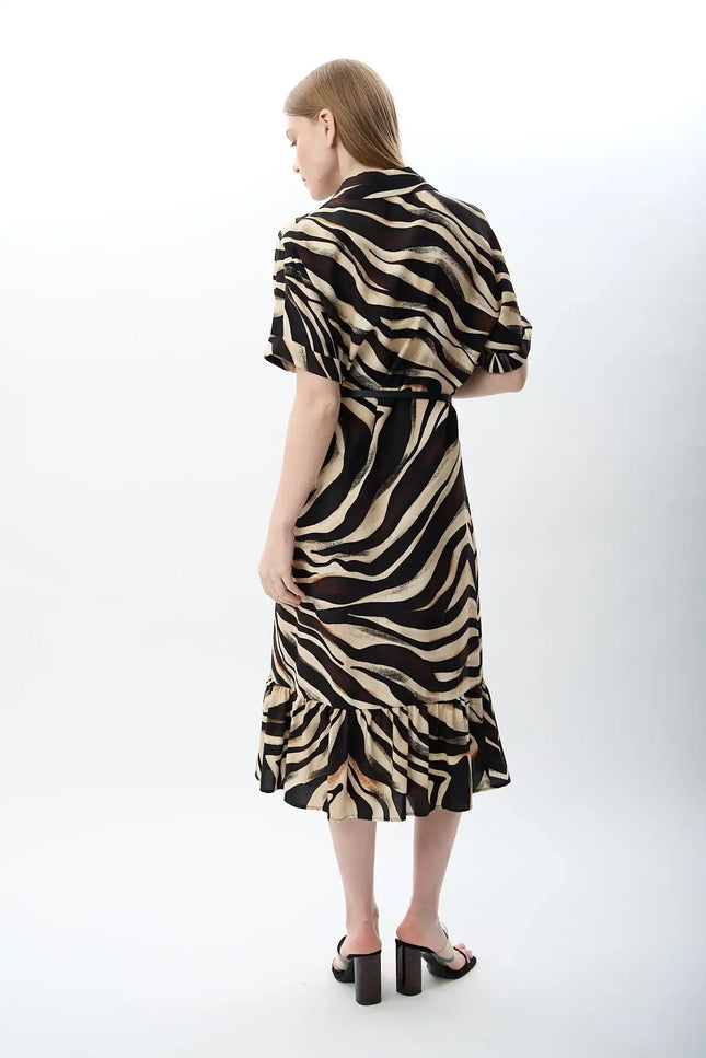 Zebra Desenli Fırfırlı Elbise (Desenli)