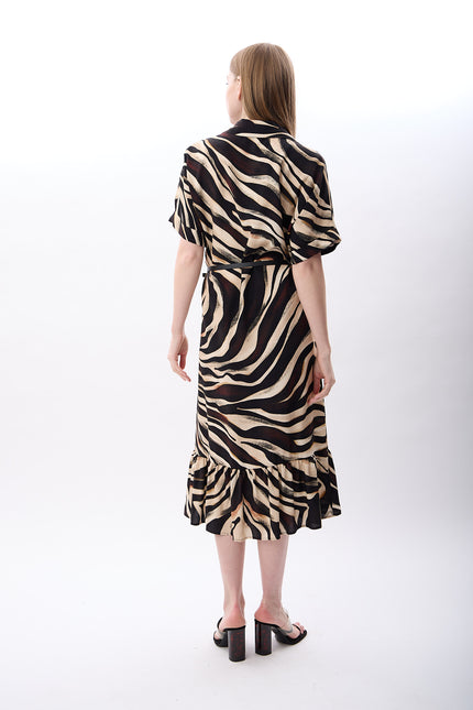 Zebra Desenli Fırfırlı Elbise (Desenli)