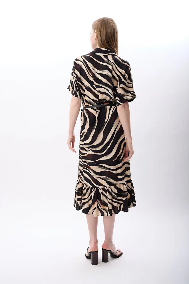 Zebra Desenli Fırfırlı Elbise (Desenli)