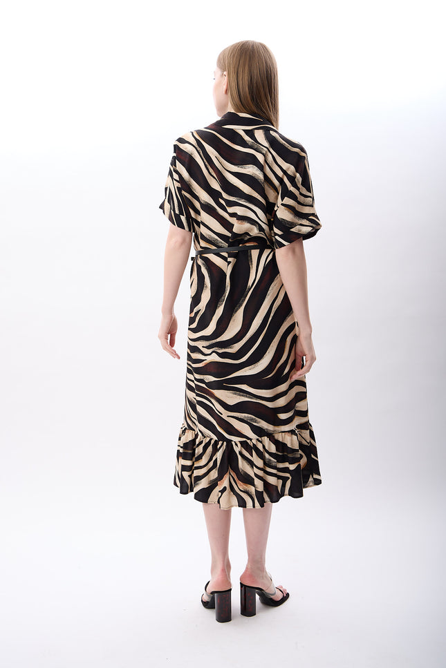 Zebra Desenli Fırfırlı Elbise (Desenli)