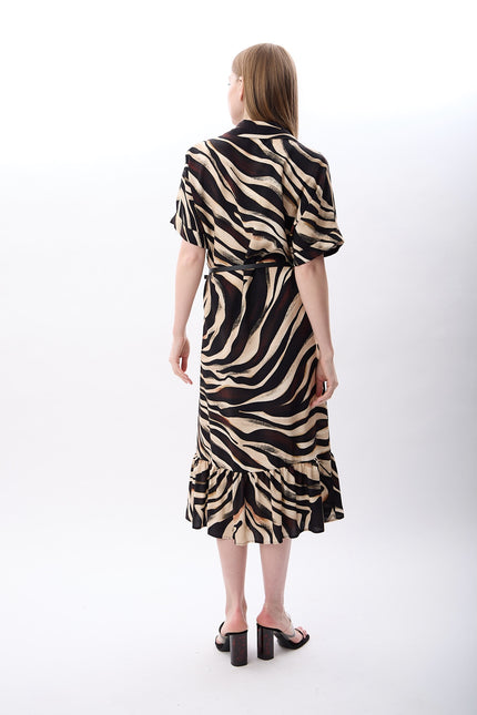 Zebra Desenli Fırfırlı Elbise (Desenli)