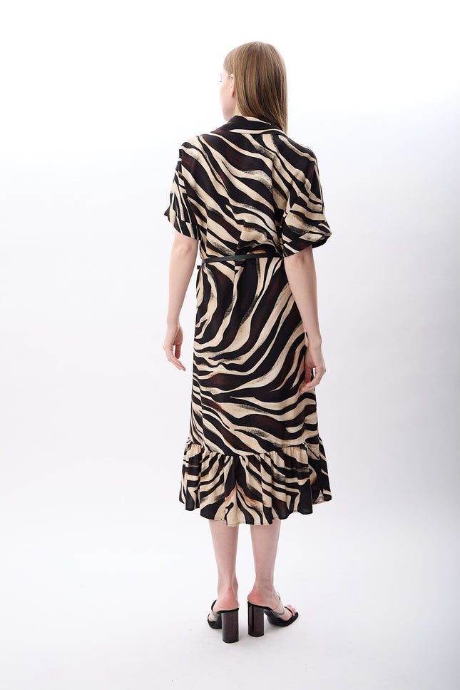 Zebra Desenli Fırfırlı Elbise (Desenli)