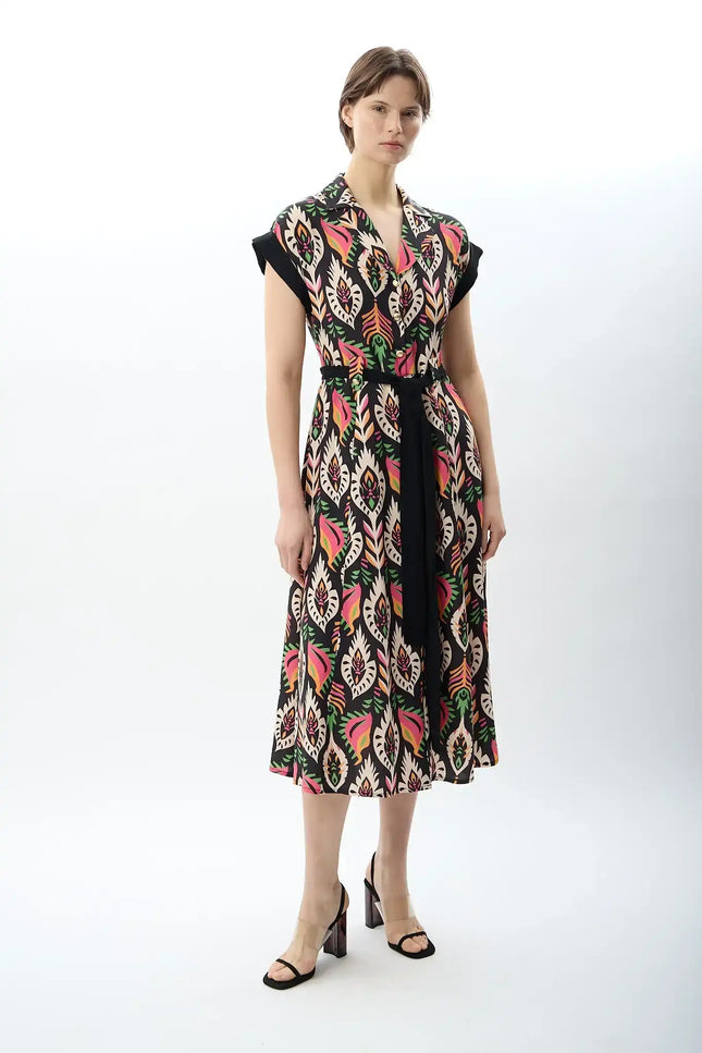 Kuşak Bağlamalı Gömlek Elbise (Desenli)