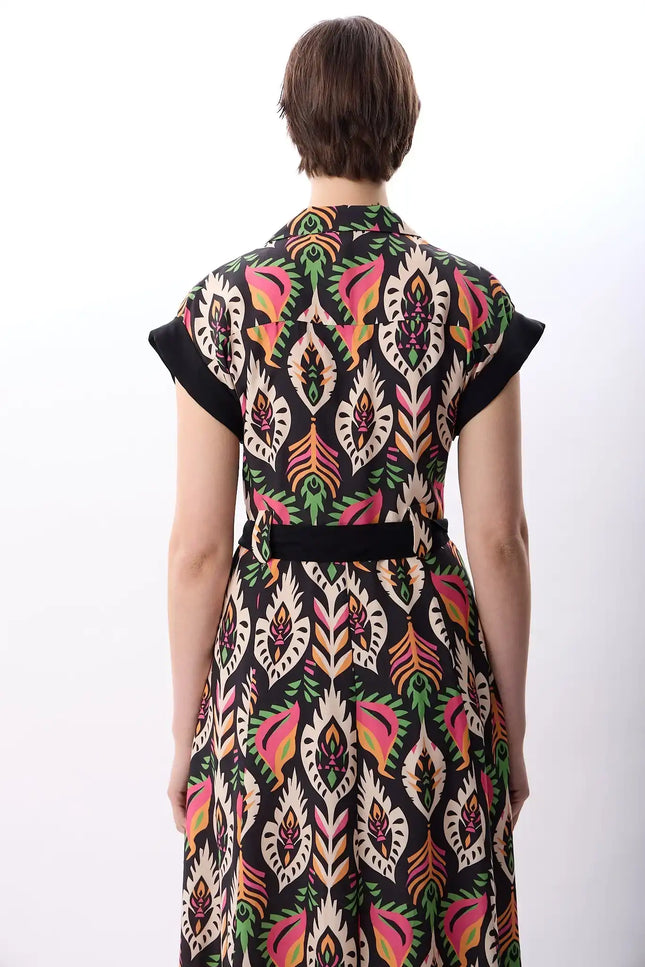 Kuşak Bağlamalı Gömlek Elbise (Desenli)