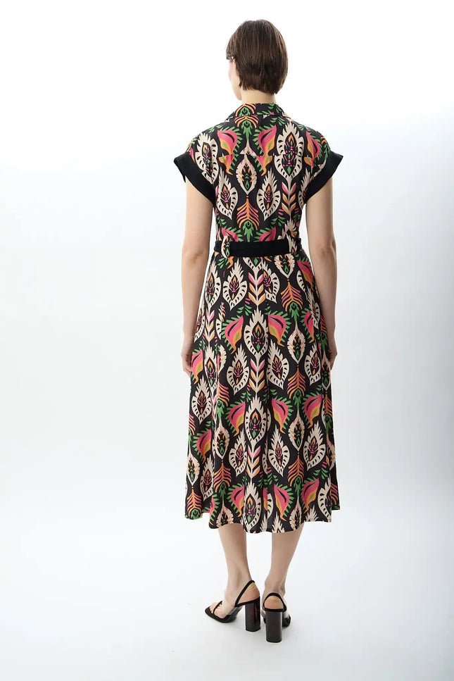 Kuşak Bağlamalı Gömlek Elbise (Desenli)