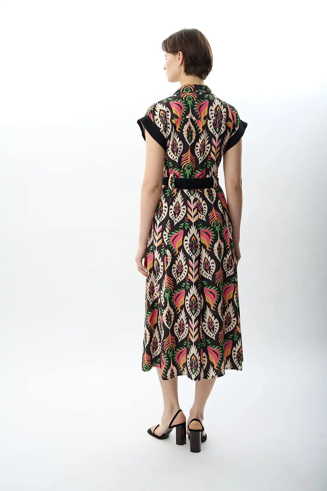 Kuşak Bağlamalı Gömlek Elbise (Desenli)