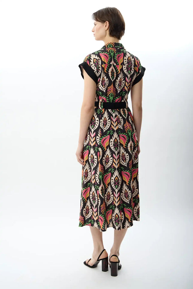 Kuşak Bağlamalı Gömlek Elbise (Desenli)