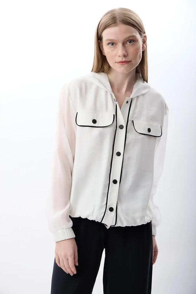 Kapüşonlu İnce Sweatshirt Gömlek (Beyaz)