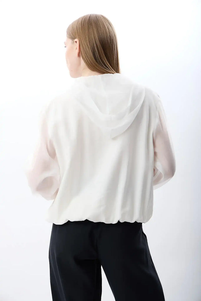 Kapüşonlu İnce Sweatshirt Gömlek (Beyaz)