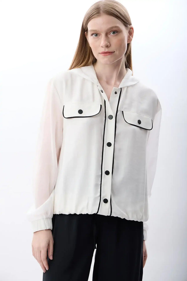 Kapüşonlu İnce Sweatshirt Gömlek (Beyaz)