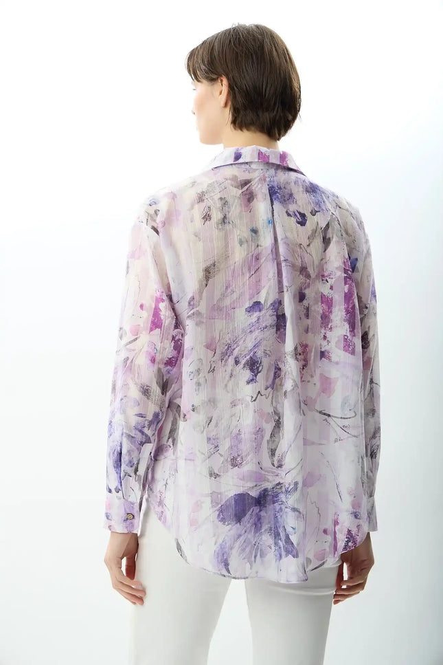 Uzun Kollu Çiçek Desenli Gömlek (Lila)