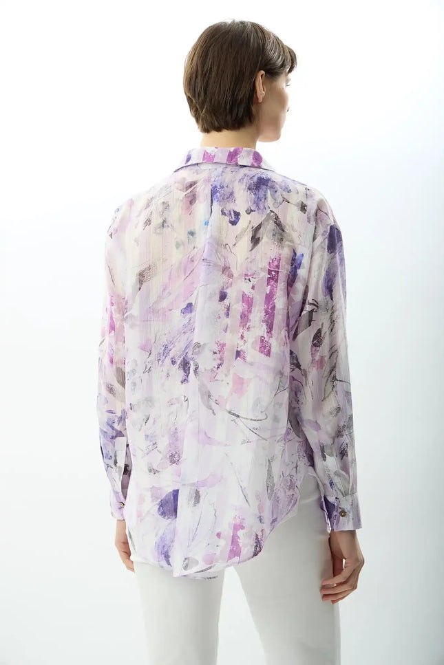 Uzun Kollu Çiçek Desenli Gömlek (Lila)