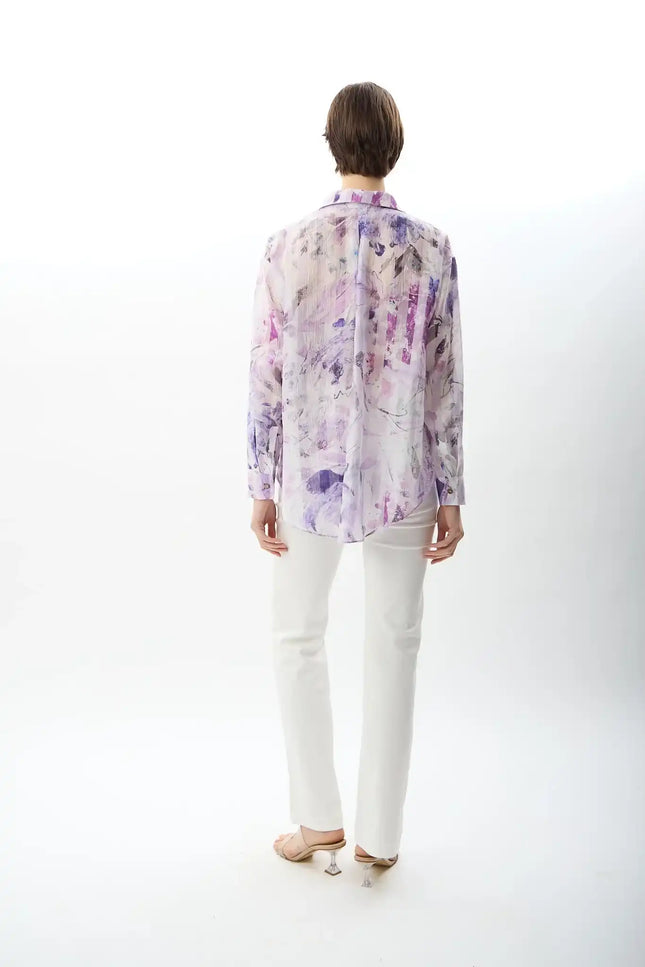 Uzun Kollu Çiçek Desenli Gömlek (Lila)
