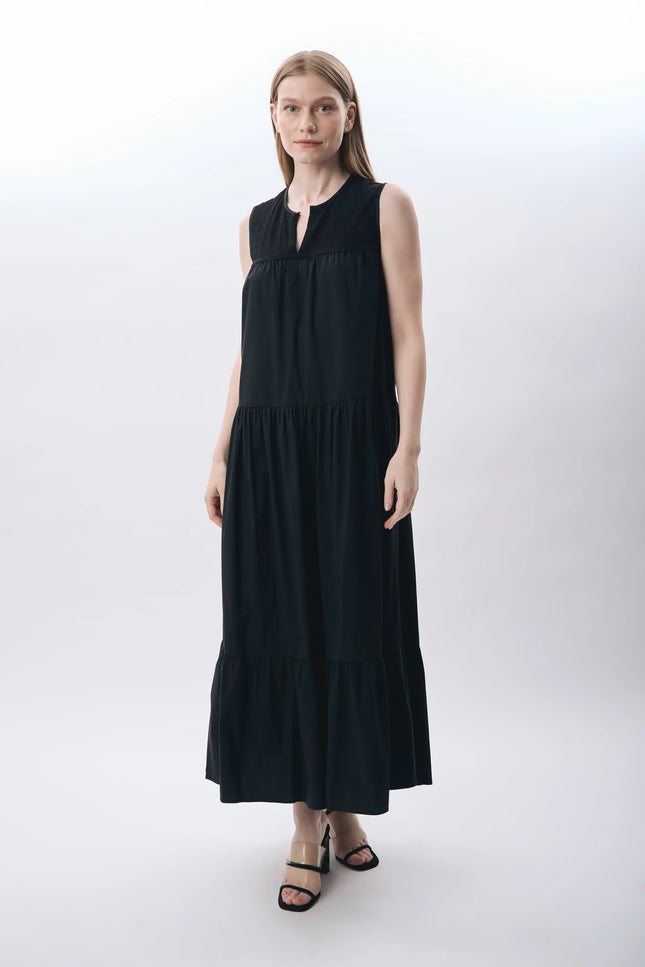 Volanlı Maxi Elbise (Siyah)
