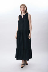 Volanlı Maxi Elbise (Siyah)