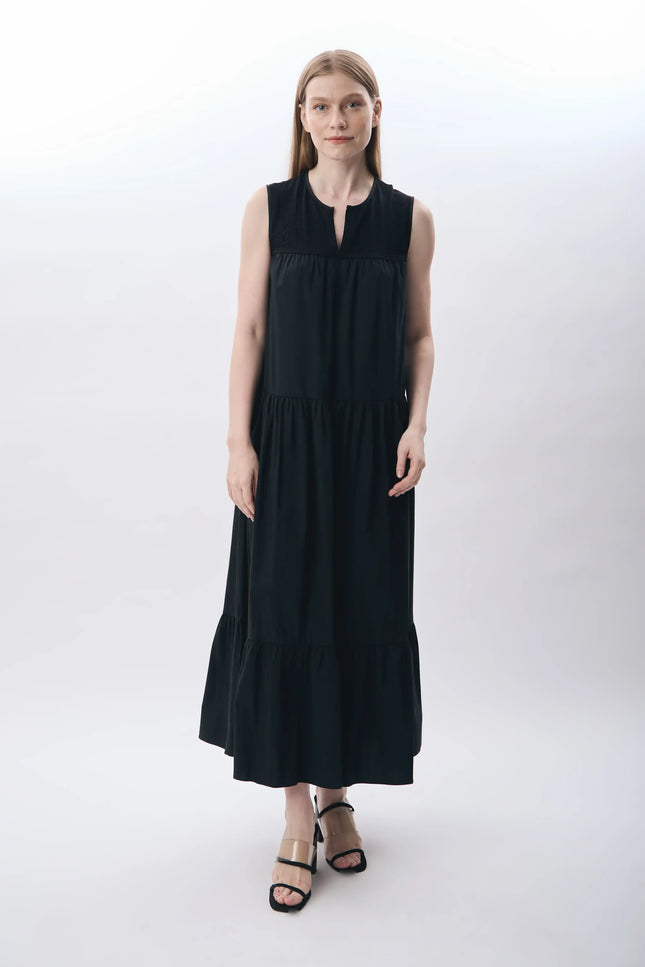 Volanlı Maxi Elbise (Siyah)