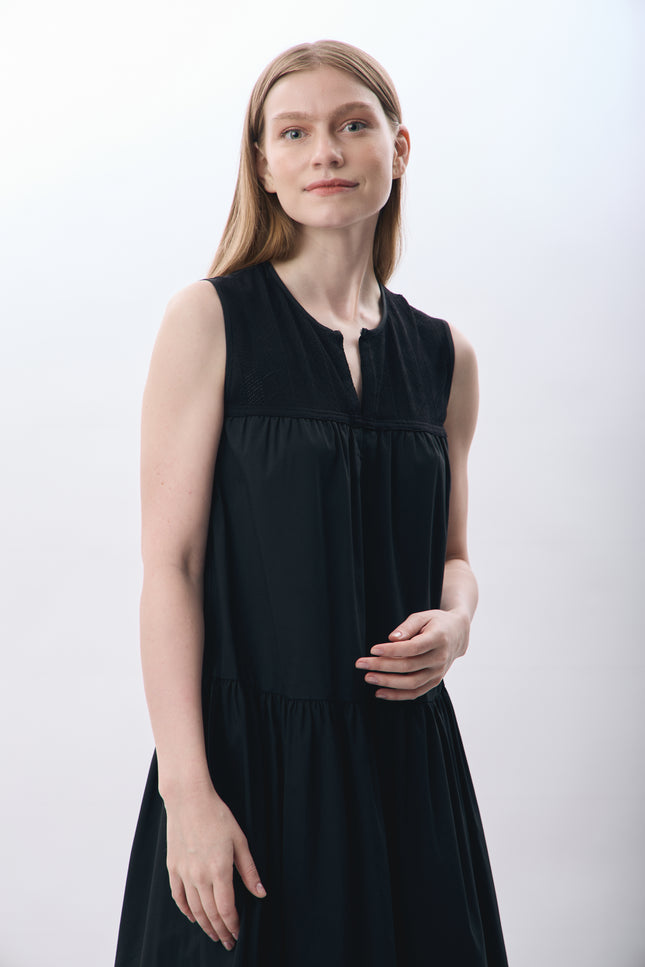 Volanlı Maxi Elbise (Siyah)