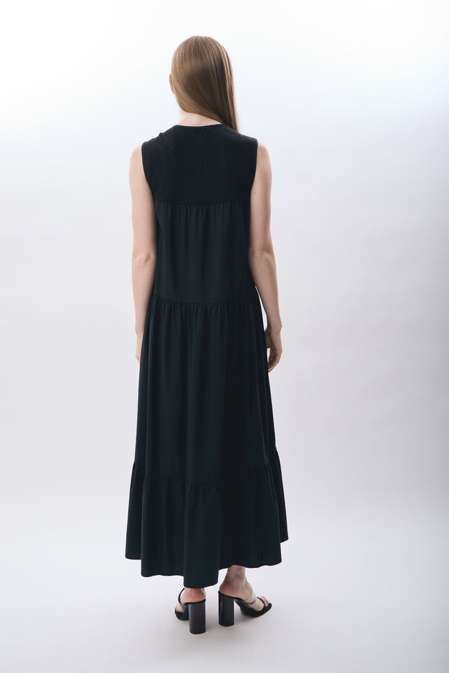 Volanlı Maxi Elbise (Siyah)