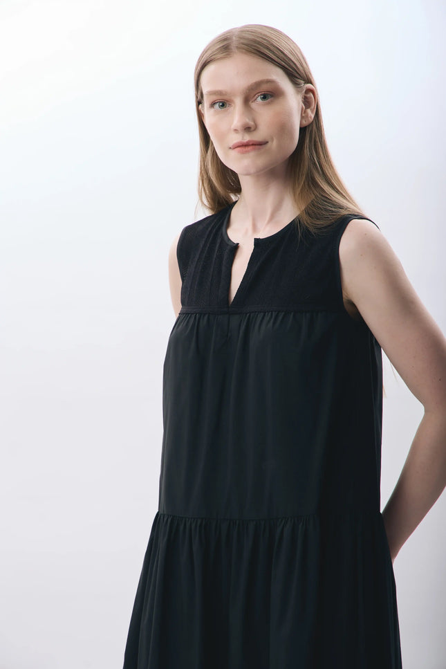 Volanlı Maxi Elbise (Siyah)