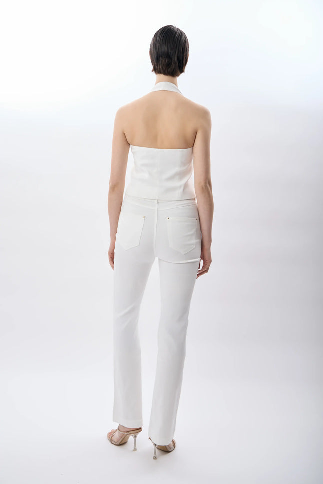 Halter Yaka Düğmeli Yelek (Beyaz)