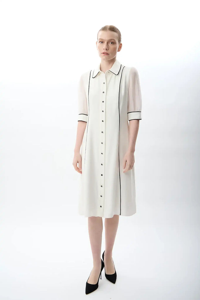 Transparan Kol Detaylı Midi Elbise (Ekru)