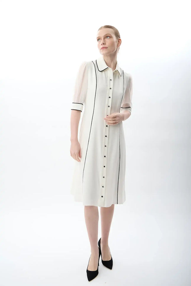 Transparan Kol Detaylı Midi Elbise (Ekru)