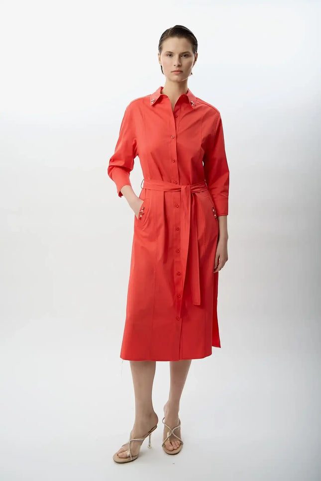 Taş Detaylı Gömlek Elbise (Gül Kurusu)