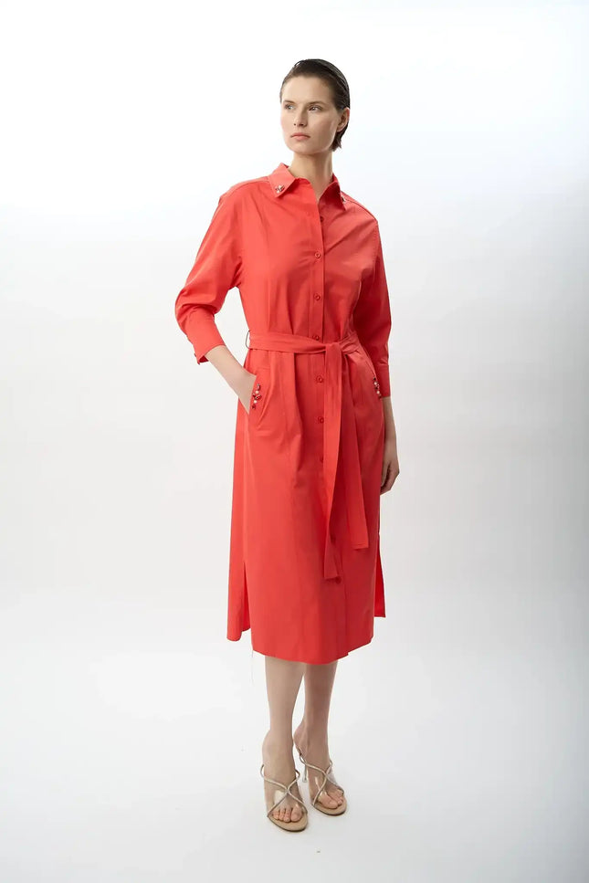 Taş Detaylı Gömlek Elbise (Gül Kurusu)