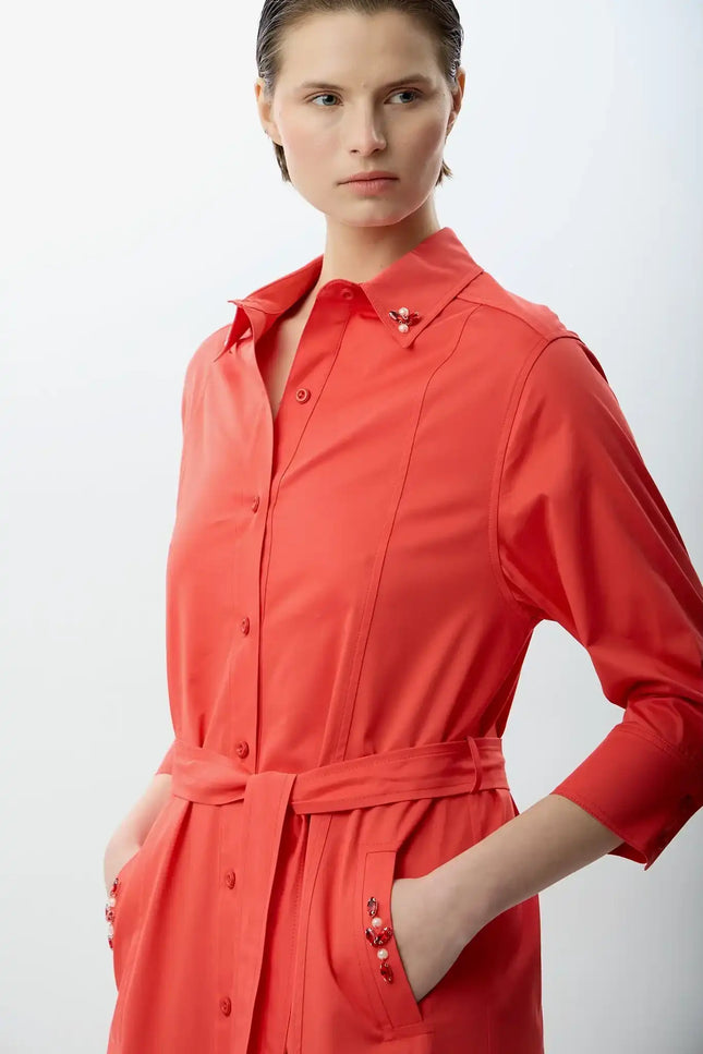 Taş Detaylı Gömlek Elbise (Gül Kurusu)