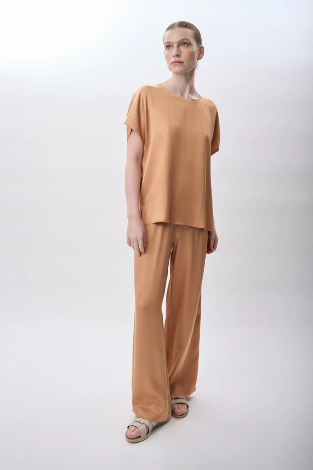 Bağcıklı Rahat Kesim Saten Pantolon (Mercan)