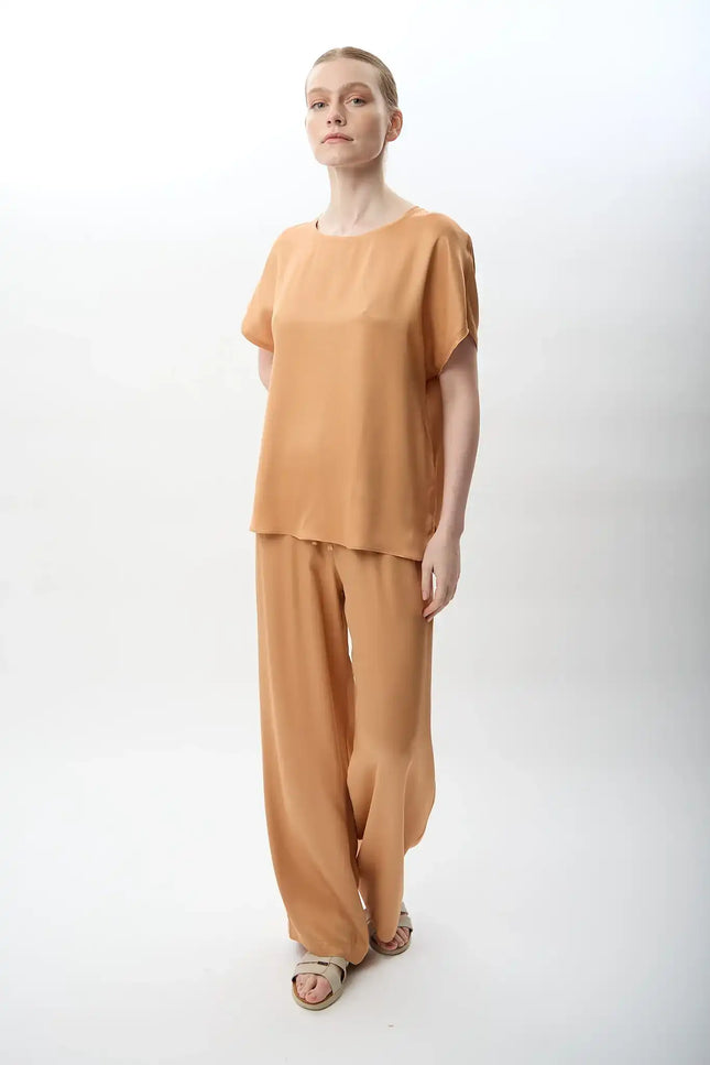 Bağcıklı Rahat Kesim Saten Pantolon (Mercan)