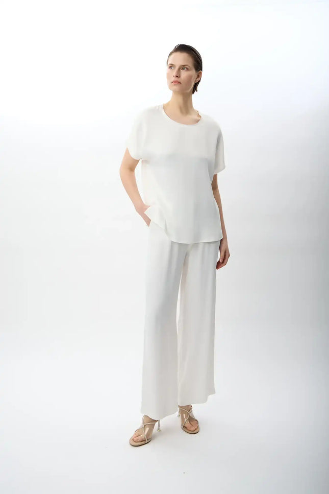 Bağcıklı Rahat Kesim Saten Pantolon (Beyaz)