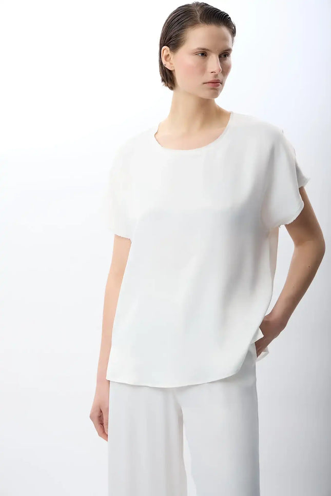 Bisiklet Yaka Bluz (Beyaz)