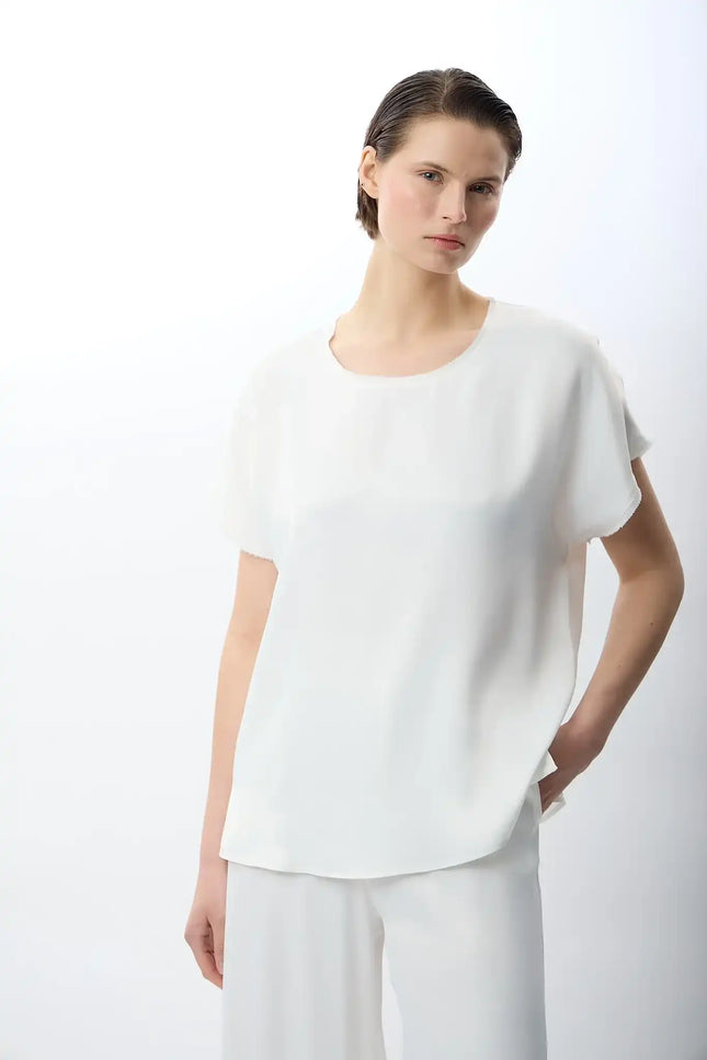 Bisiklet Yaka Bluz (Beyaz)