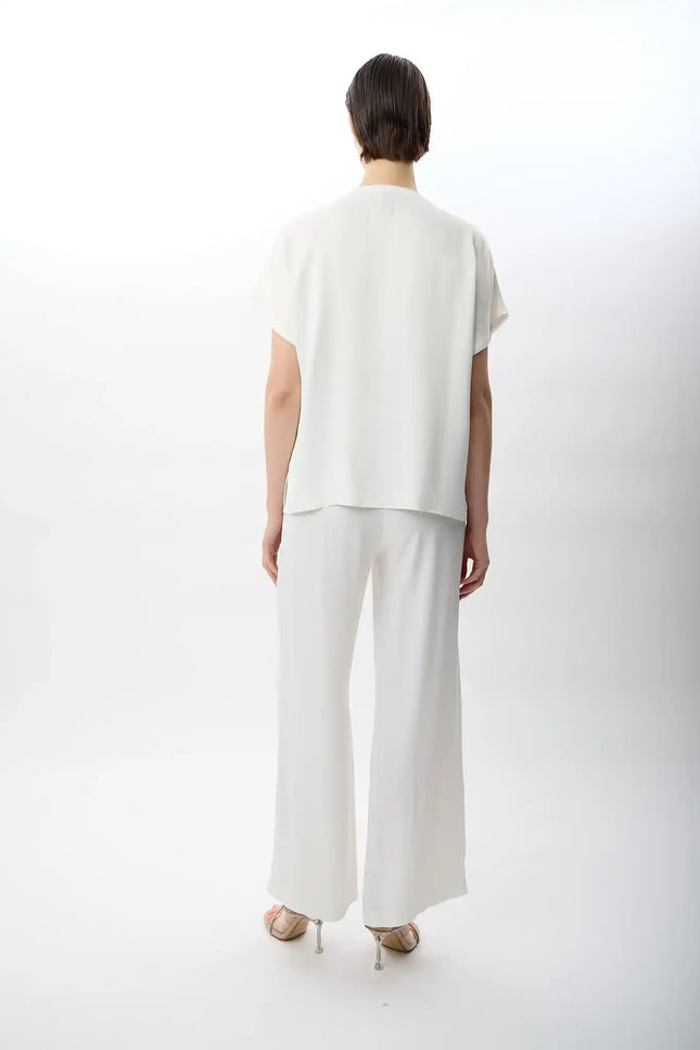 Bağcıklı Rahat Kesim Saten Pantolon (Beyaz)